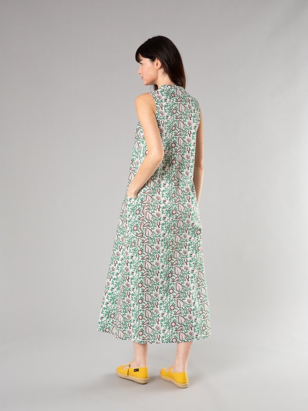 off white and green long dress with floral print_13