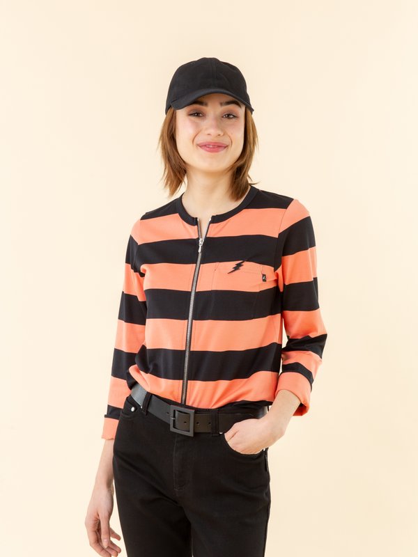 black and apricot Brando Zip t-shirt with wide stripes_11