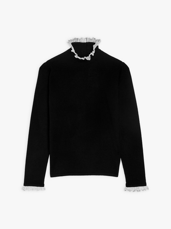 Tessy black jumper in wool, silk and cashmere with lace_1