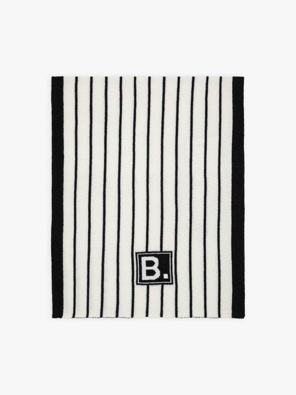 striped wool, silk and cashmere scarf with B. logo_1