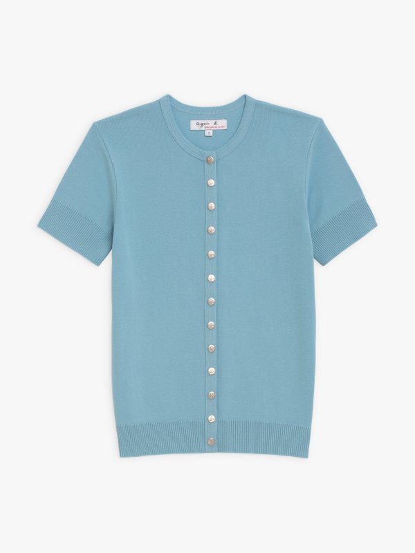 turquoise blue short sleeves Swing snap cardigan_1