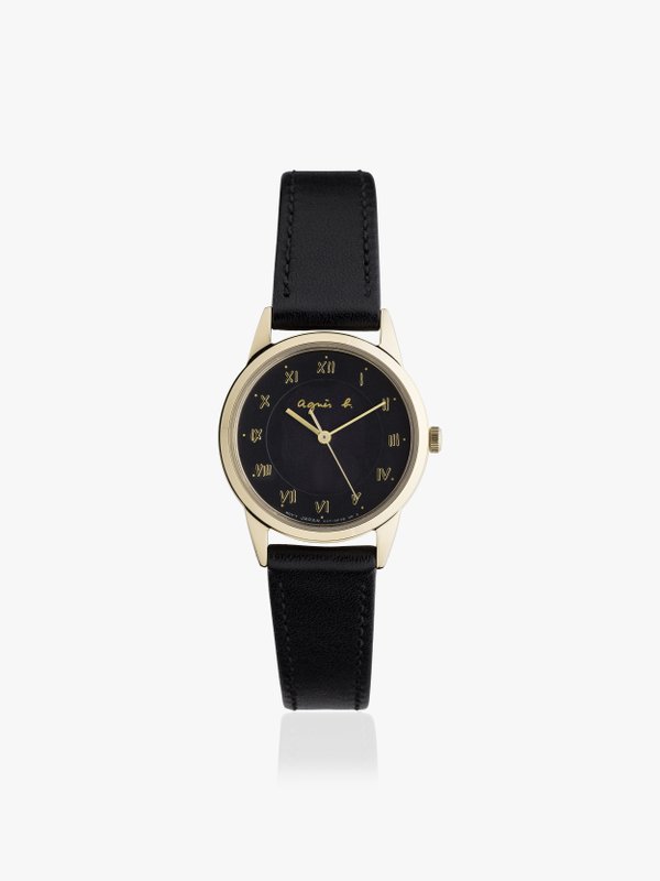 golden and black leather solar watch_1