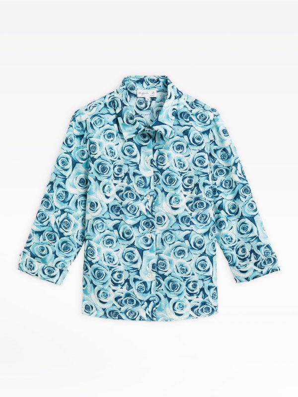turquoise siloe shirt with roses print_1