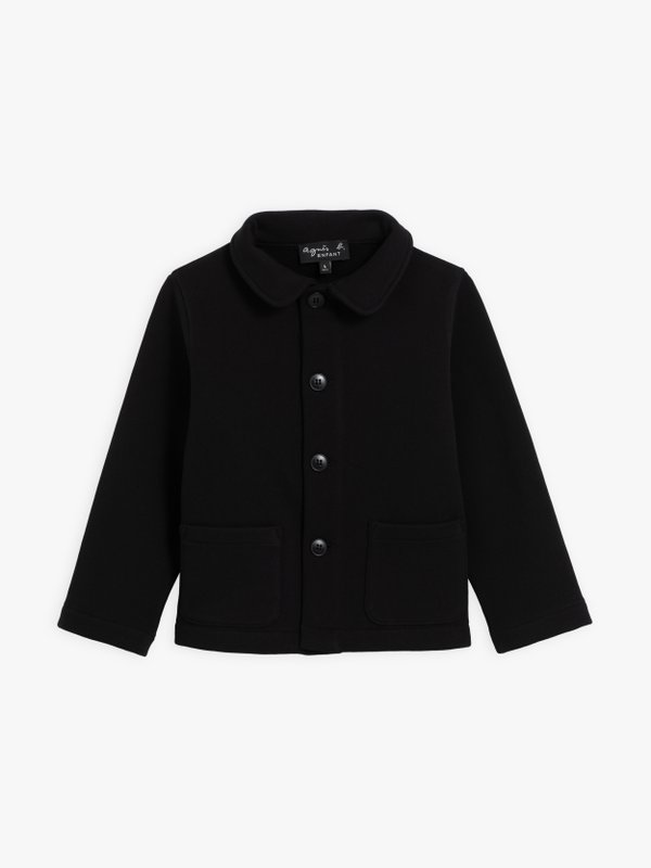 black cotton fleece mandarin jacket_1