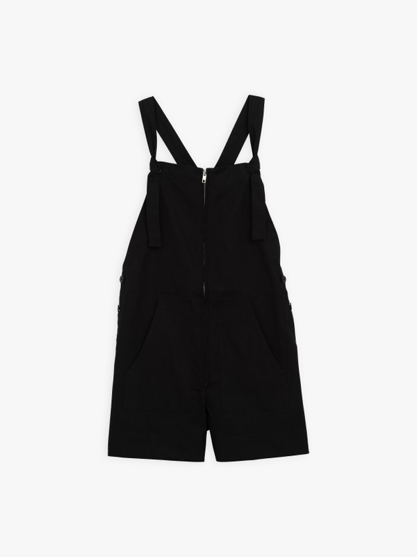 black cotton poplin dungarees shorts_1