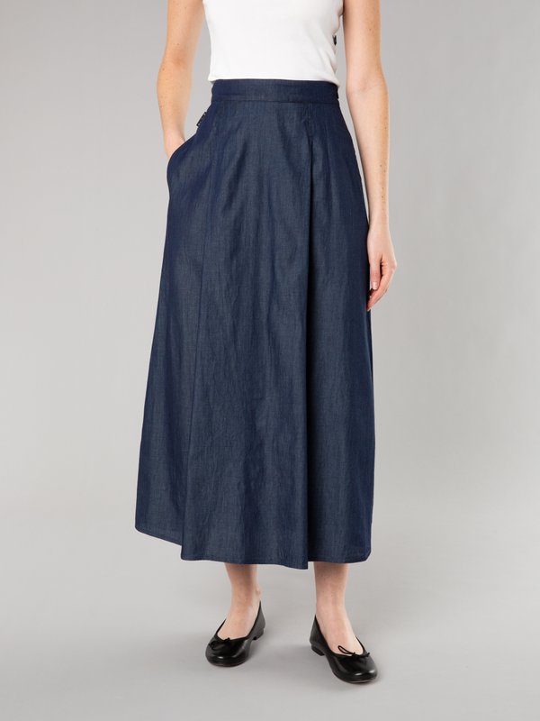 dark blue lightweight denim long skirt_12