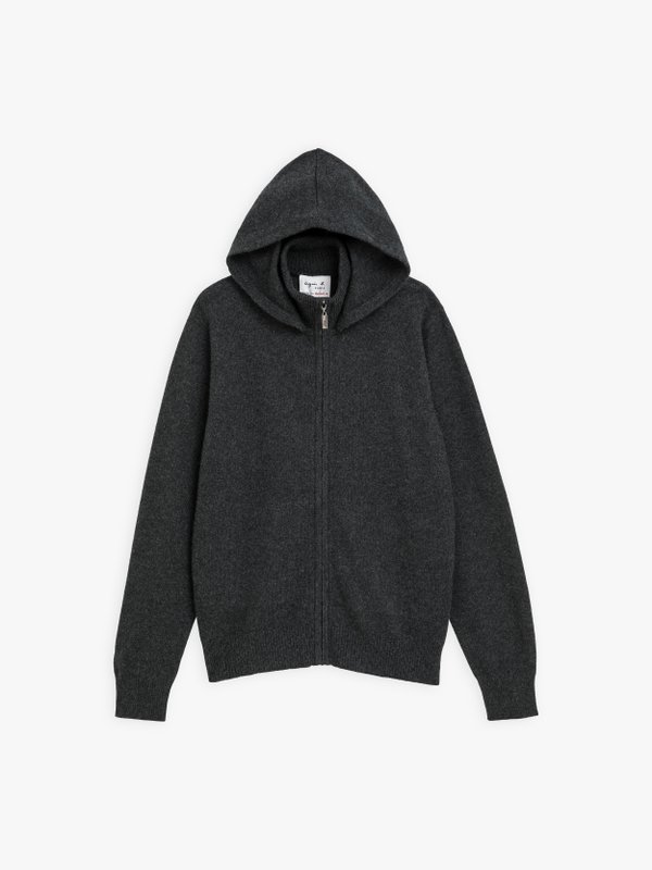 anthracite cashmere jacket with removable hood_1