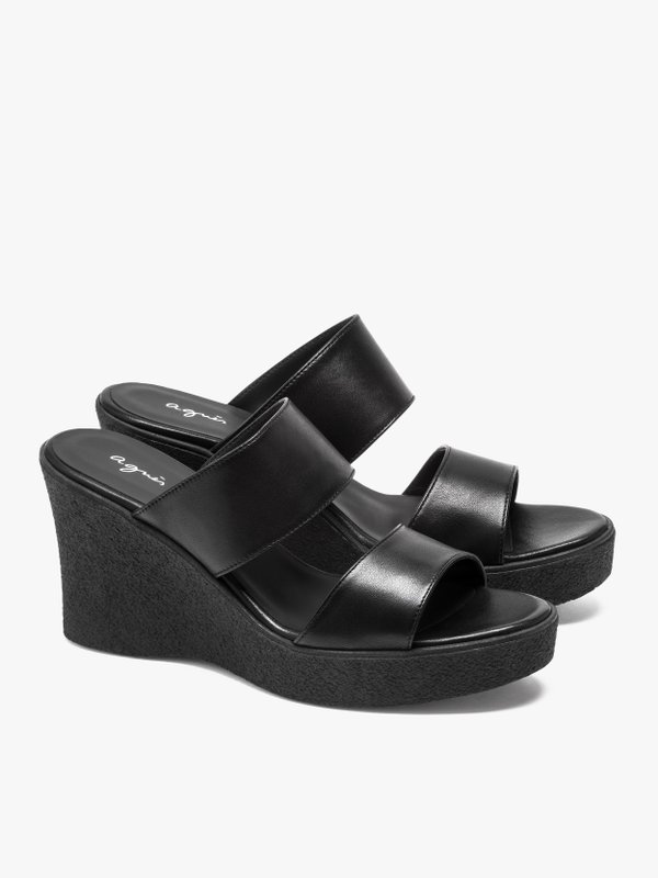 black leather Annaflore slide sandals_1