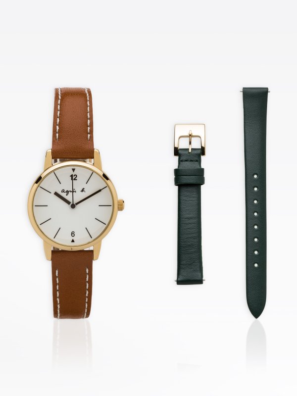 women's watch with 2 brown and dark green leather straps_1