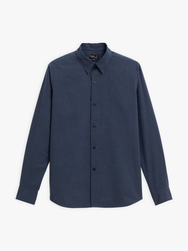 blue Andy shirt with fine woven stripes _1