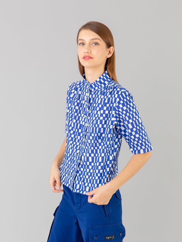 blue checkerboard-print cotton Ginette shirt_13