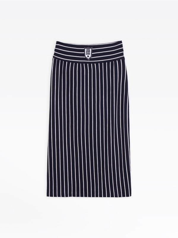 navy blue striped ottoman carie skirt_1