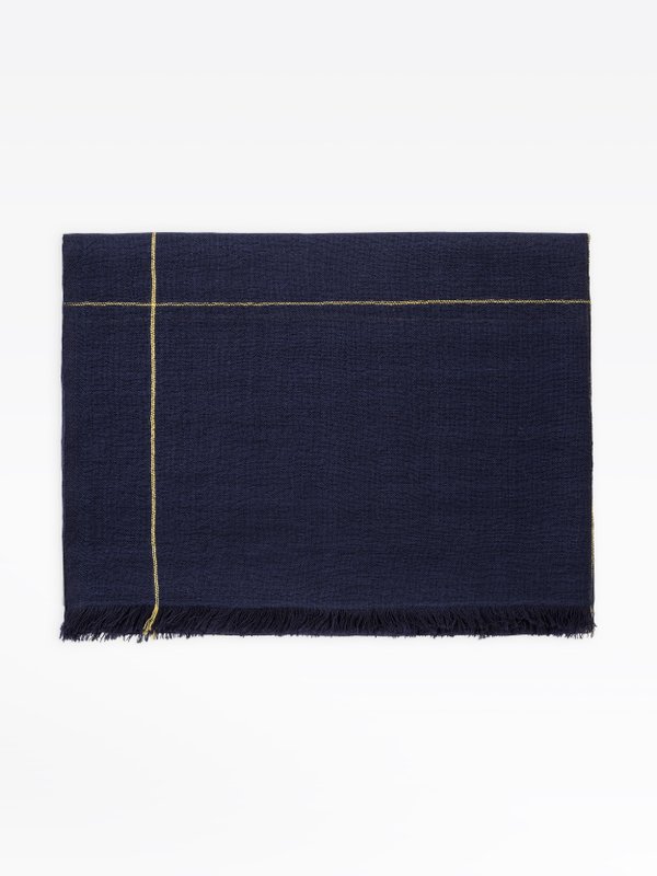 navy blue checked wool Clemence scarf_1