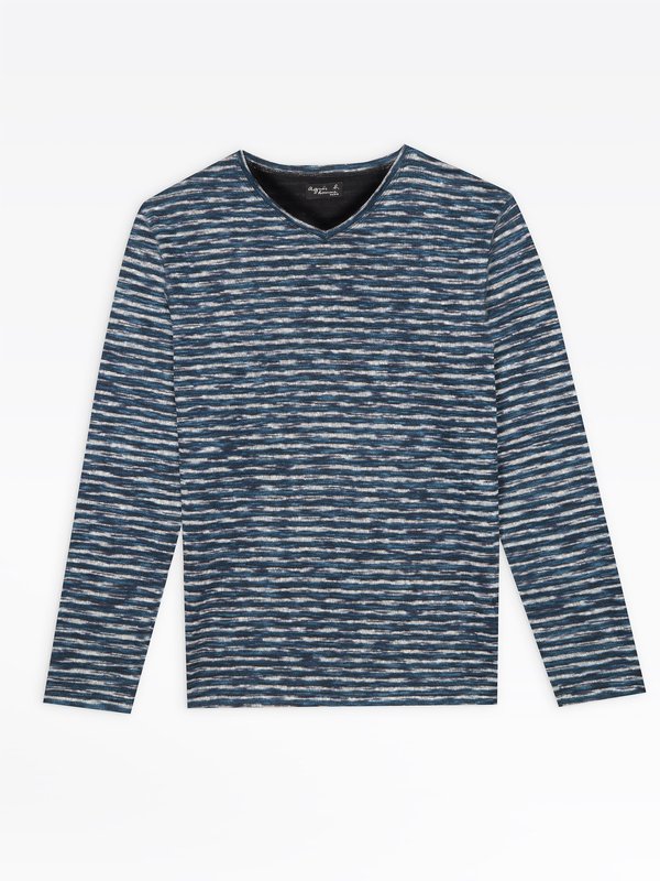 blue striped cotton and linen urbain t-shirt_1