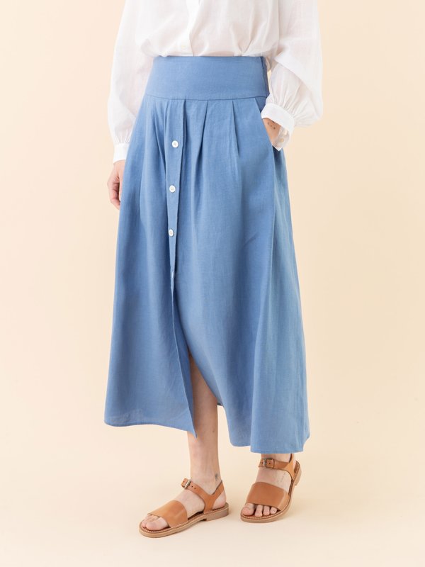 Persian blue linen long skirt_12