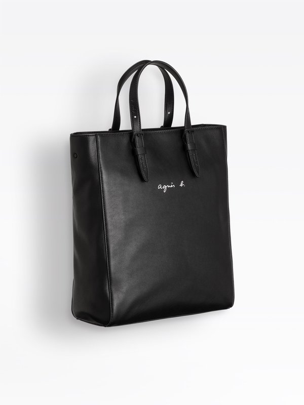black smooth leather shopping bag_2
