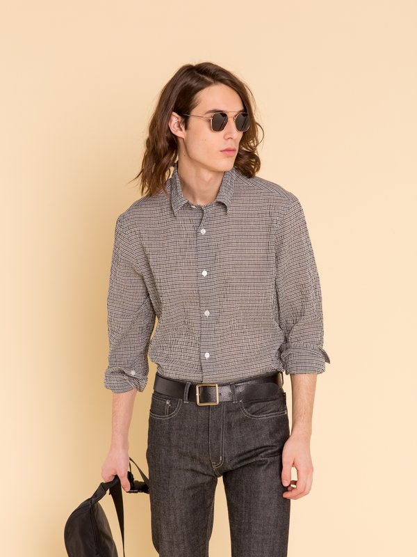 navy blue and khaki checked cotton crepe syd shirt_11