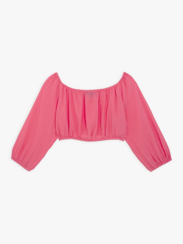 pink cheesecloth crop top_1