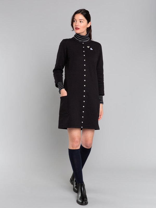 black cotton fleece snap dress_11