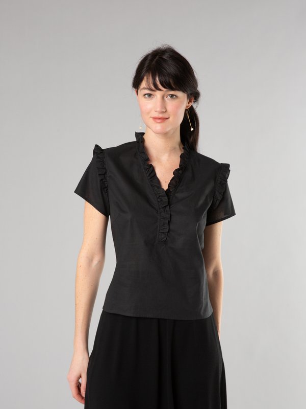 black cotton percale ruffled blouse_11