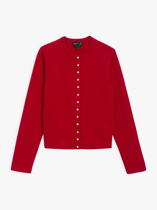 bright red cashmere Le Petit snap cardigan_1