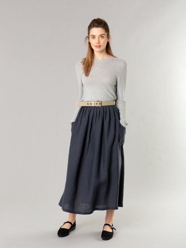 dark grey linen Telma long skirt_11