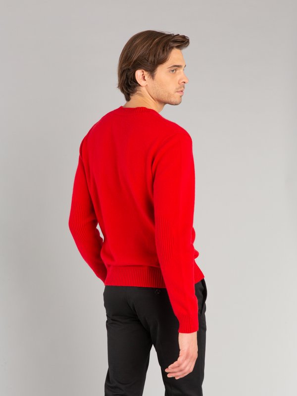 red cashmere jumper with elbow caps_13