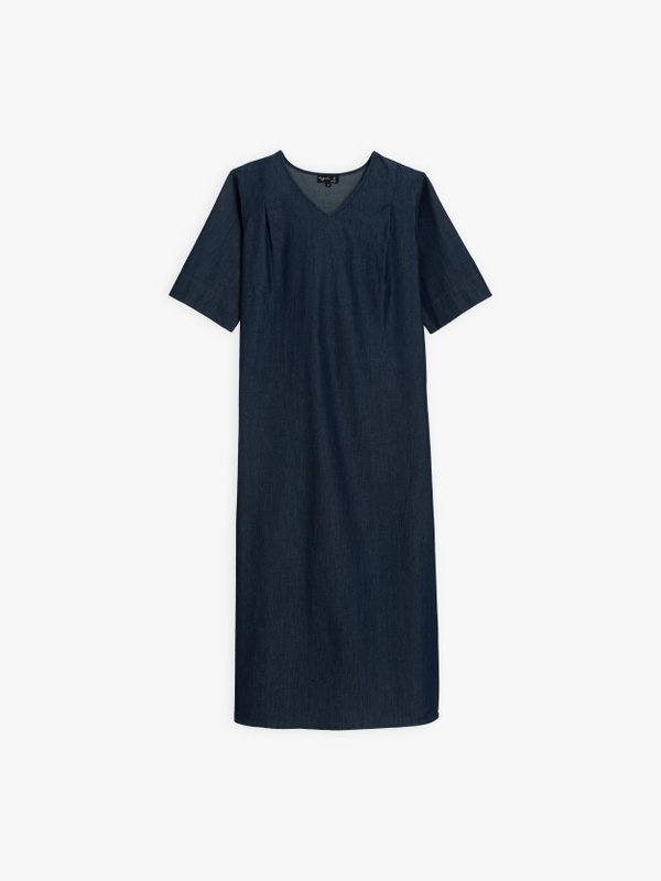 dark blue lightweight denim long dress_1
