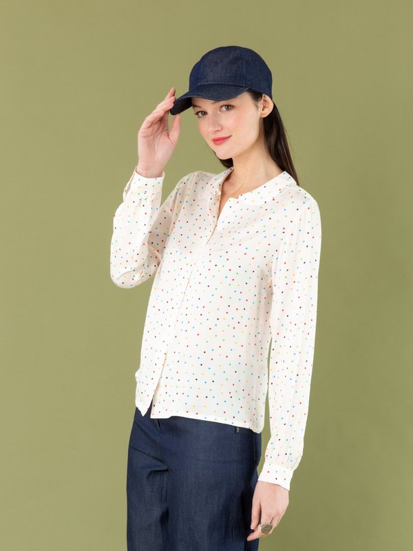 cream polka dot print Rebecca shirt_13