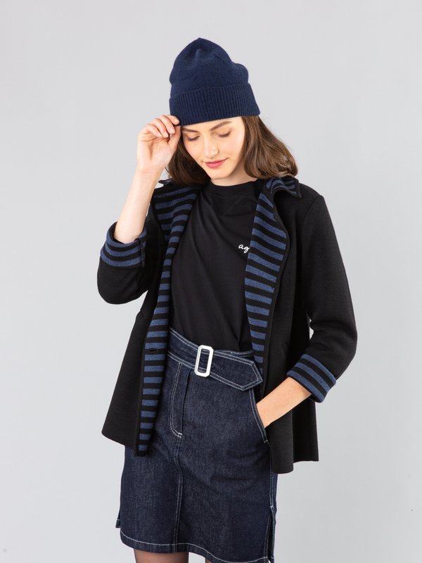 black and blue merino wool pea coat _11