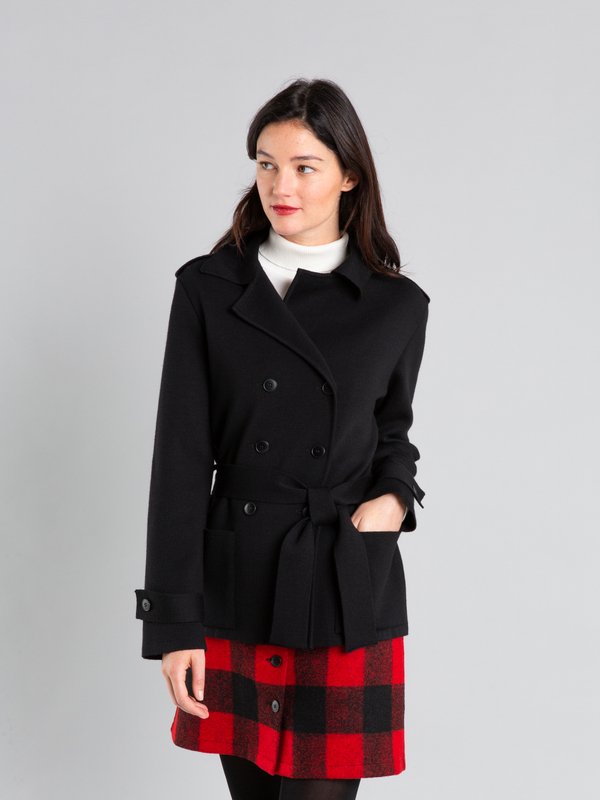 black merino wool Trench jacket_11