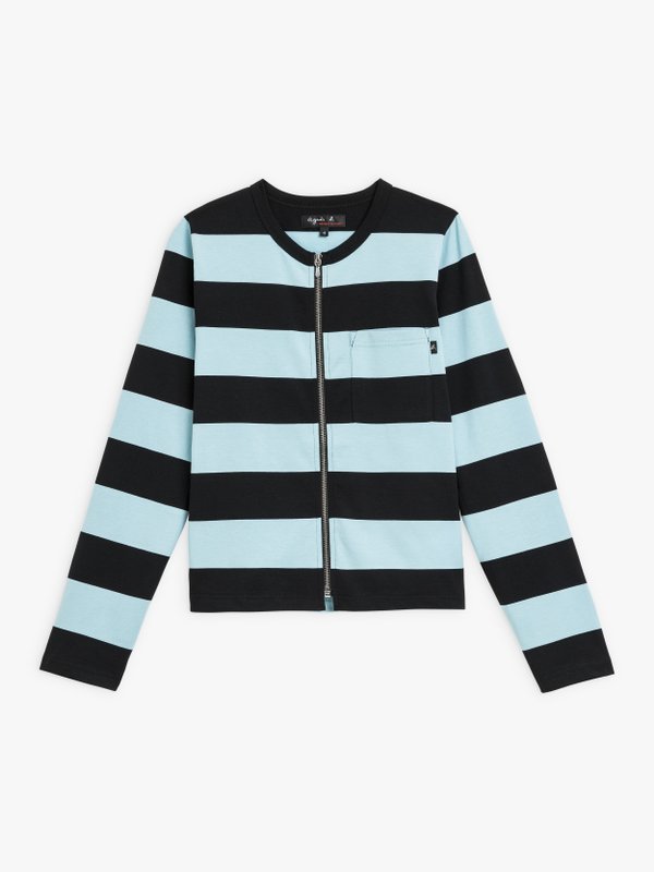 black and turquoise Brando Zip t-shirt with wide stripes_1
