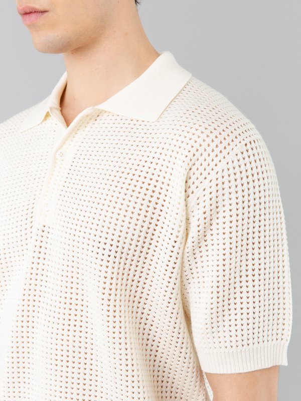 off white fishnet knit Copains polo shirt_15