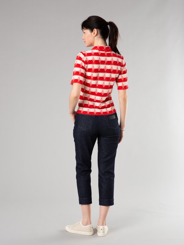 red and off white sim polo shirt in Raschel knit_13