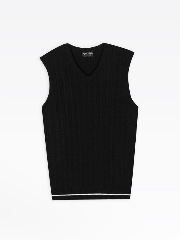 black sleeveless cable knit jumper_1