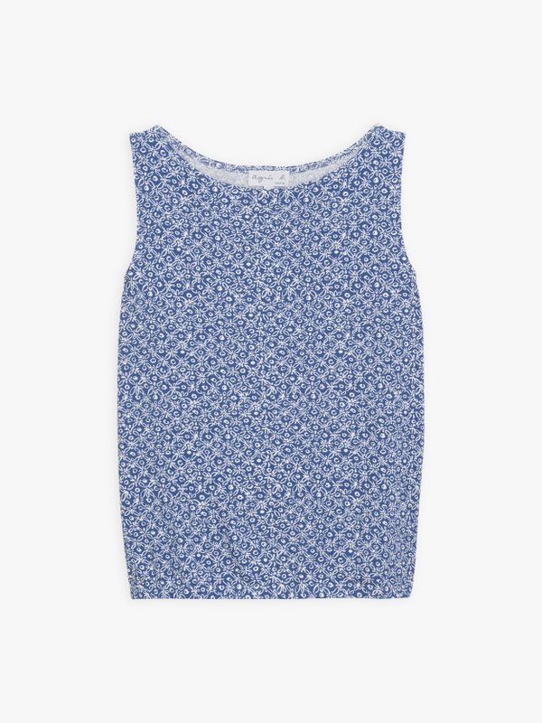 blue and white jersey ghalia top with floral pattern_1