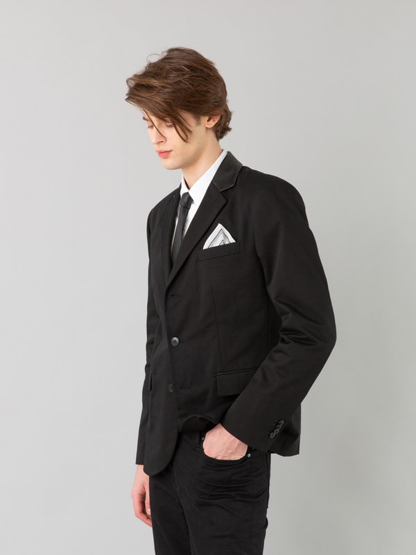 black cotton gabardine Domino jacket with leather collar_13