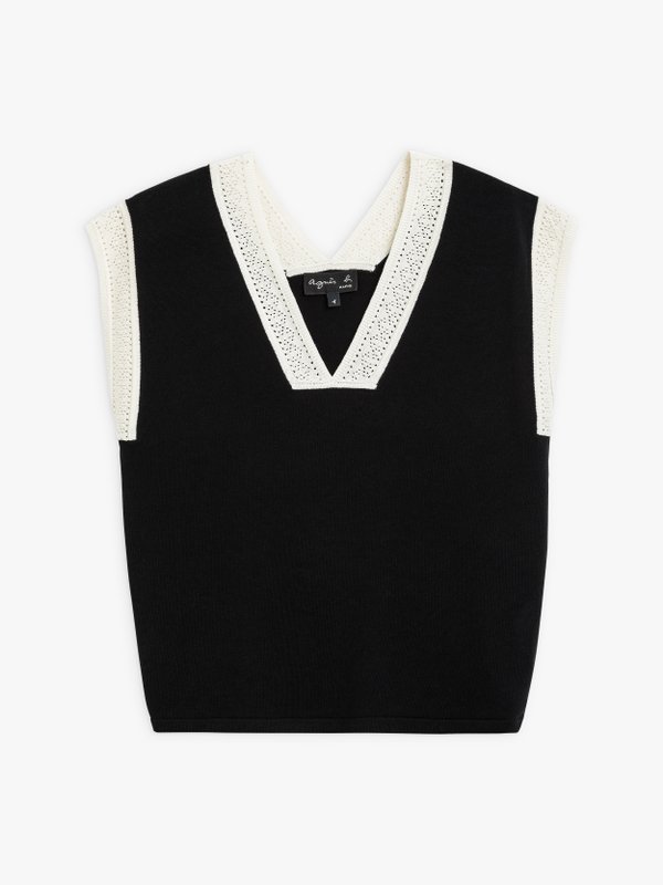 black silk and linen Ondine sleeveless jumper_1