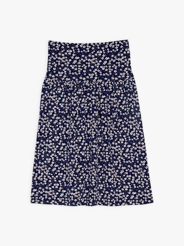 navy blue floral knee-length skirt in printed jersey_1
