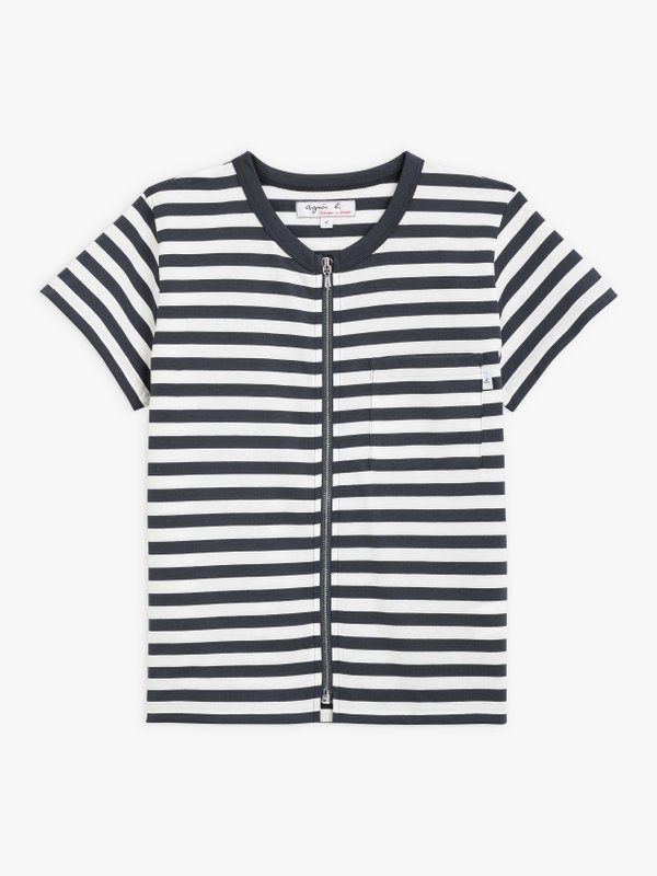 grey and off white striped Brando Zip t-shirt_1