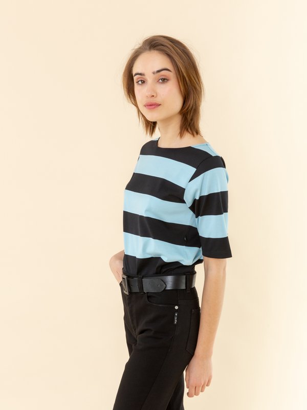 black and turquoise blue Bow t-shirt with wide stripes_13
