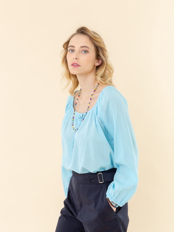 turquoise blue cheesecloth Pacha blouse_13