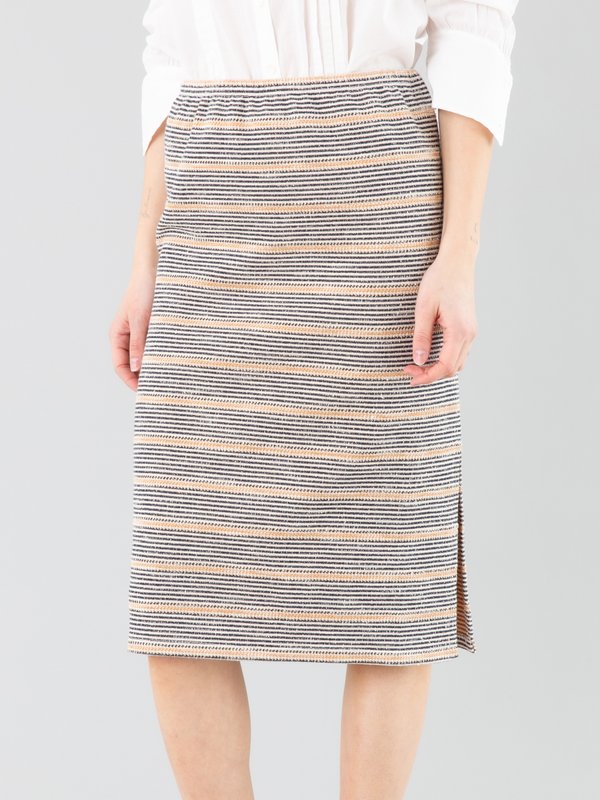 striped Tuyau side slit skirt_12