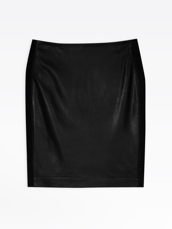 black two-fabric leather skirt_1