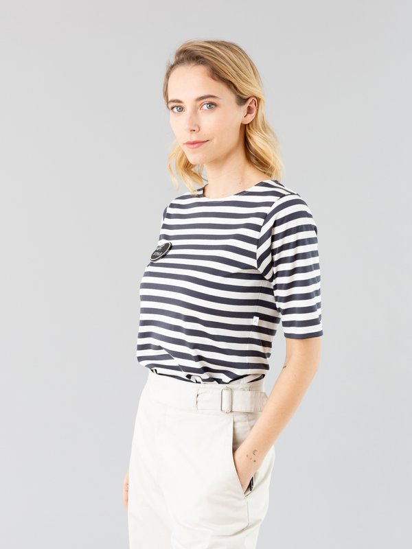 grey and off white Bow t-shirt with stripes_13
