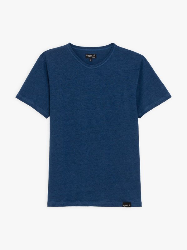 blue linen Roll t-shirt_1