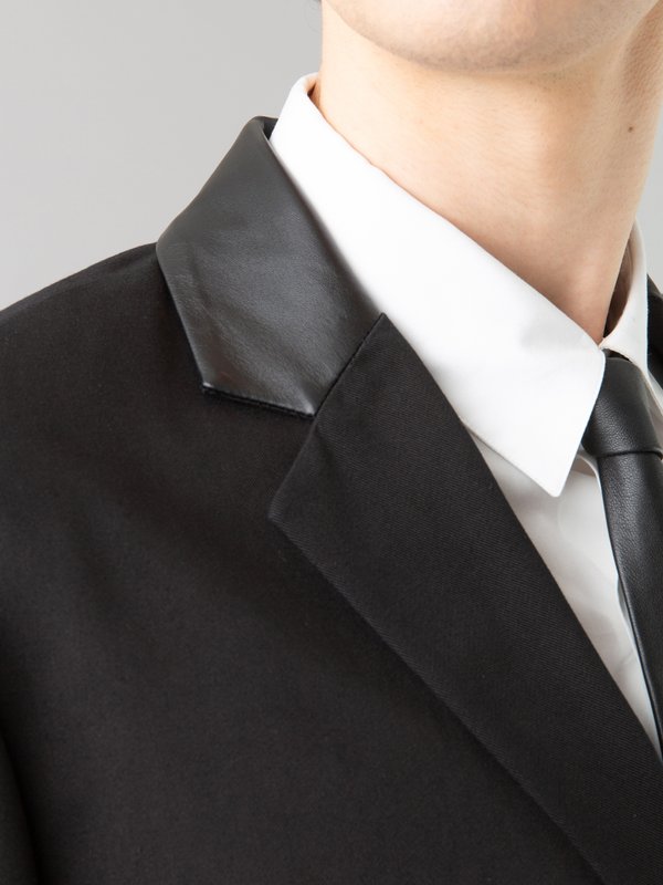 black cotton gabardine Domino jacket with leather collar_15
