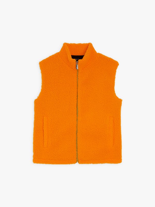 Fluorescent orange Guard sleeveless jacket in faux fur_1