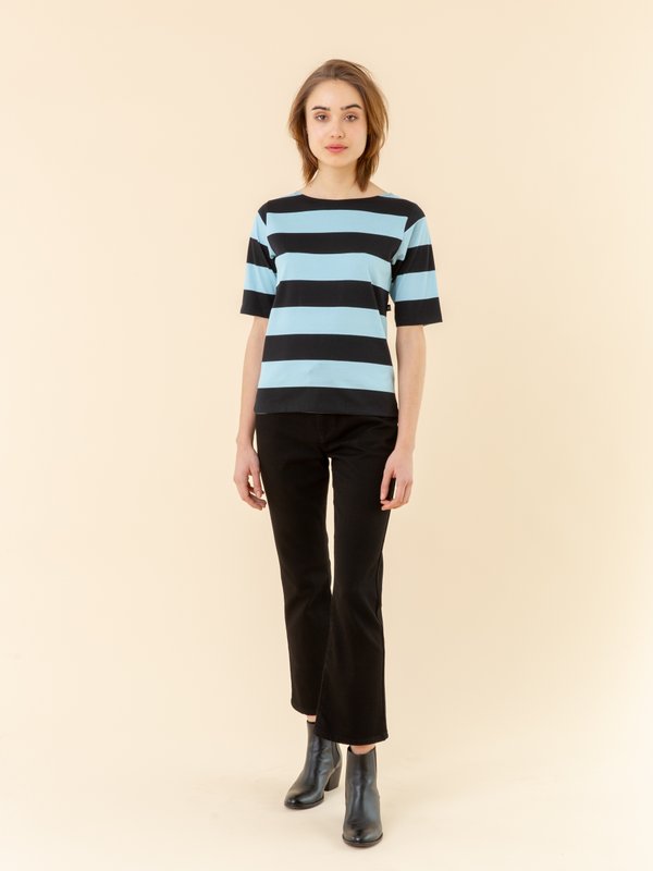 black and turquoise blue Bow t-shirt with wide stripes_15
