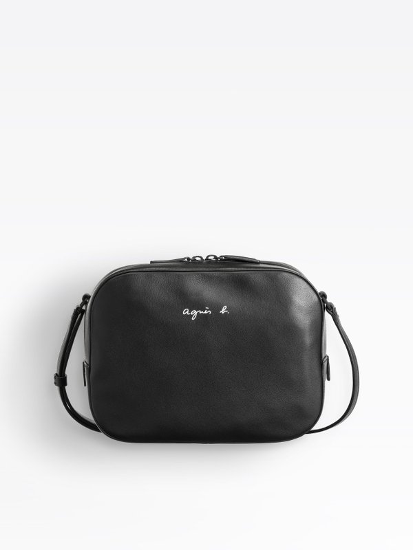 black smooth leather shoulder bag_1